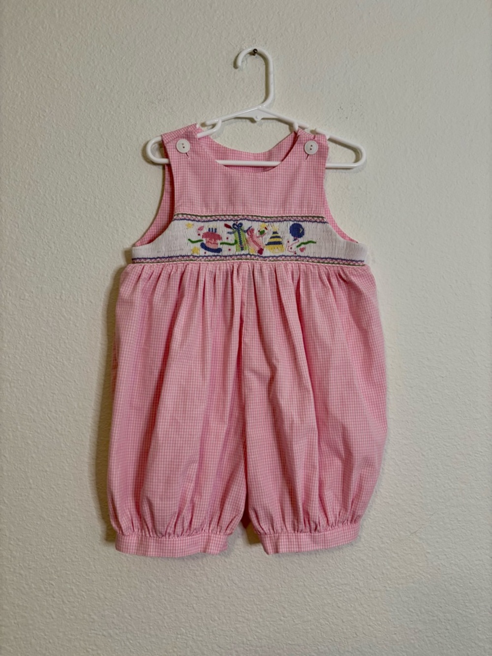 Baby Pink Gingham Smocked Bubble One-Piece